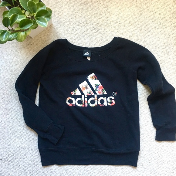 adidas Tops - Adidas black floral logo sweatshirt